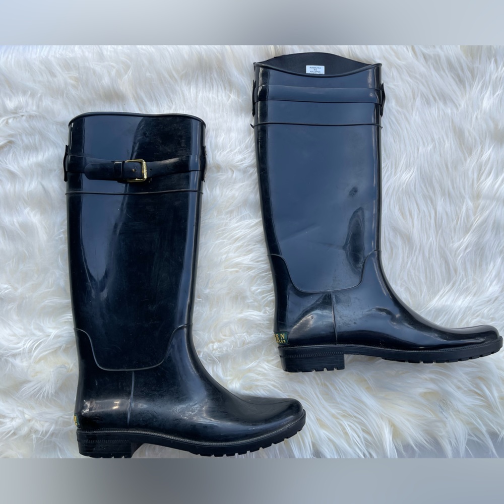 Ralph Lauren Rossalynn Equestrian Knee High Rain Boot, Size 9